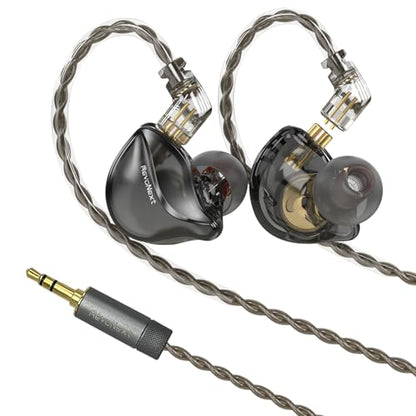 RevoNext in Ear Monitor Headphones HiFi Stereo Wired Earbuds with Microphone 2 Pin Detachable Cable IEM Earphones for Musicians Drummers Singers, Black - color: Black
