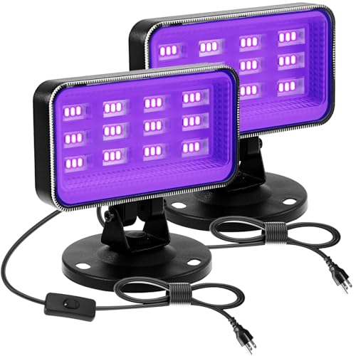 30W Black Lights for Glow Party - High Power LED Outdoor Black Light Flood Light Plug in IP66 Waterproof Blacklight Spotlight 395nm Blacklights FloodLight for Glow Party, Halloween (2 Pack)