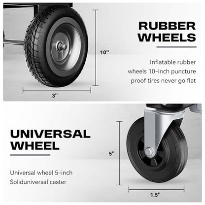 4-in-1 Convertible Dolly Cart, 850LBS Aluminum Alloy | Heavy Duty Hand Truck Dolly with wheels & Non-Slip Handle, Collapsible Cart for Luggage, Cartons, Warehouse, Office, Black - size: Large-Black