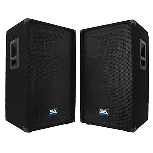 SA-15T - Pair of 15 Inch PA/DJ/Band Speaker Cabinets with Titanium Horns Pro Audio 700 Watts RMS - size: Pair