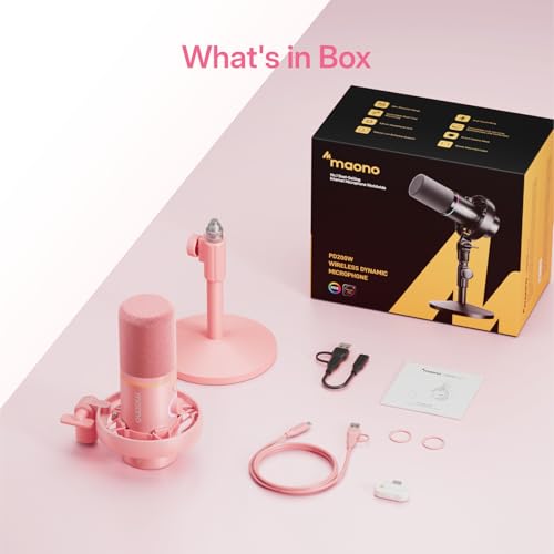 MAONO PD200W Hybrid Wireless Podcast Microphone for PC, Dynamic XLR USB Mic - color: Pink