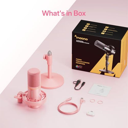 MAONO PD200W Hybrid Wireless Podcast Microphone for PC, Dynamic XLR USB Mic - color: Pink