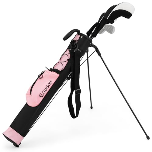 Tangkula Golf Stand Bag, Lightweight Sunday Bag for The Driving Range, Par 3 and Executive Courses, Small Golf Club Carry Bag with Shoulder Strap, Pocket and Bottle Holder for Men Women - color: Pink & Black