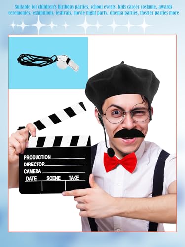 8 Pcs Movie Director Costume Accessories Hat Bowtie Clapboard Megaphone Movie Theater Costume for Adult Halloween Dress Up Career Day Party