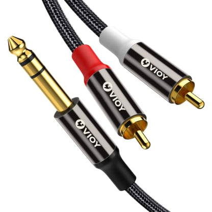 VIOY 1/4 to RCA Cable 6 FT, TRS Male to Dual RCA Male Stereo Splitter | Copper shell, dual shielding lossless Hi-Fi sound,braided bidirectional transmission for amplifier, mixer, home theater - color: Black, size: 6FT
