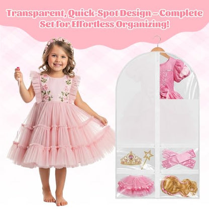 12 Pack Garment Bags for Dance Costumes, 40" Kids Clear Garment Bags for Hanging Clothes with 4 Zipper Pocket, Dance Competition Must Haves for Dance Competition, Travel, Closet Storage