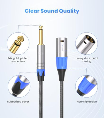 Tisino 1/4" to XLR Male Mono Cable Unbalanced Quarter inch to XLR Male Microphone Cable for Connecting Instruments to Mixers, 10 Feet | Unbalanced TS Quarter Inch to XLR Male Pro Audio Mic Cable for Mixers, Speakers, Studio Record, Gold-Plated Shielded -
