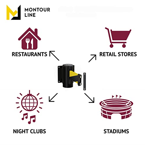 Montour Line WM115 Wall Mounted Retractable Belt Barrier with Magnetic Belt End, Magnetic Mount, Black Casing (8.5 ft Black and Yellow Diagonal Belt) - color: Black and Yellow Diagonal, size: 8.5 ft
