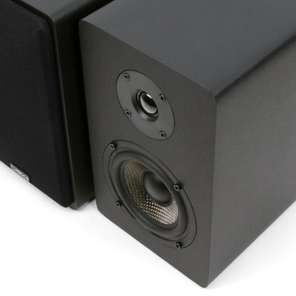 Micca MB42X Advanced 2-Way Passive Bookshelf Speakers, Stereo Pair, Black | Amplifier Required, 4-Inch Carbon-Fiber Woofer, 0.75-Inch Silk-Dome Tweeter, Desktop, Home Theater, Surround Sound - style: MB42X Advanced Bookshelf Speakers
