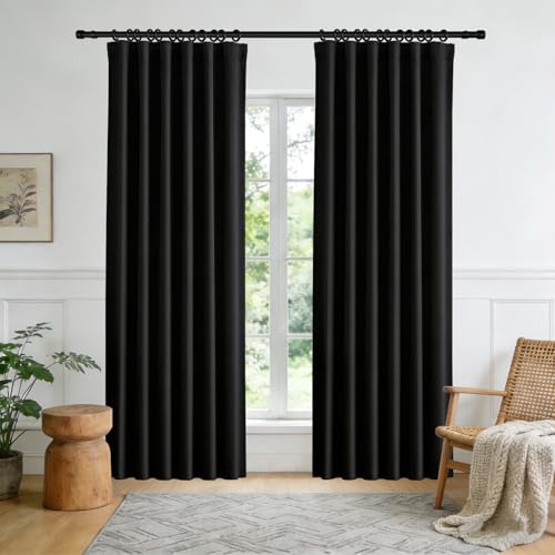 Room Divider Blackout Curtain Track Curtains Wall Dividers Panels Screen for Living Rooms Bedroom Office Privacy Partition Separation, W52 × L108 Inch,1 Panel, Black - color: Black, size: 52"W x 108"L (Pack of 1)