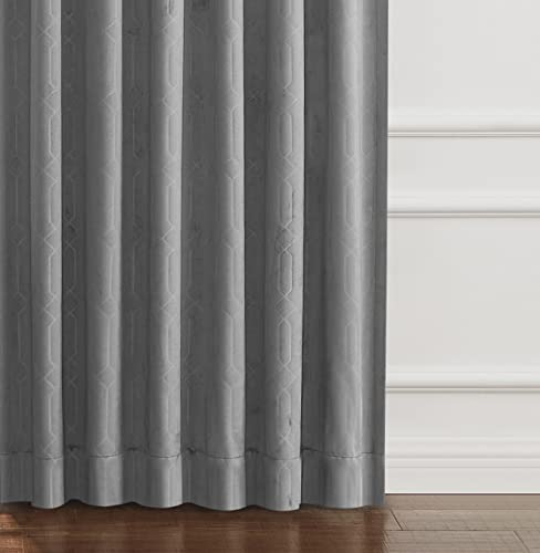 Central Park Moderate Velvet Blackout Window Curtain Panels 84in LongRod Pocket Backtabs for Living RoomBedroom Geo EmbossedTrellis Window Treatment Drape Sets 52inx84inx2,Panel Pairs to Go, DarkGray - color: Dark Gray, size: 52"W x 84"L (Pack of 2)