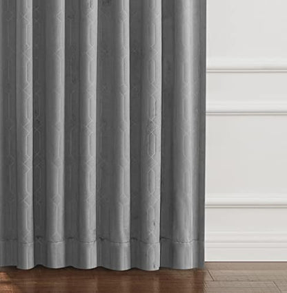 Central Park Moderate Velvet Blackout Window Curtain Panels 84in LongRod Pocket Backtabs for Living RoomBedroom Geo EmbossedTrellis Window Treatment Drape Sets 52inx84inx2,Panel Pairs to Go, DarkGray - color: Dark Gray, size: 52"W x 84"L (Pack of 2)