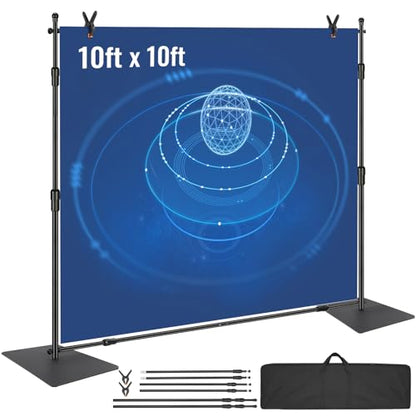 VEVOR 10ft x10ft Pipe and Drape Kit, Heavy Duty Backdrop Stand with Carbon Steel Base, Adjustable Backdrop Support with 2 Clamps and A Carry Bag for Wedding, Party, Event, Photography and Exhibition | for Wedding, Party, Event, Photography, & Exhibition,