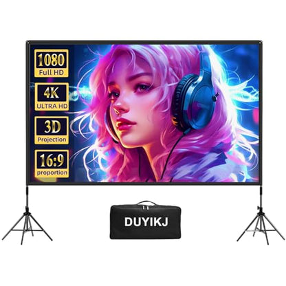 Projector Screen with Stand,DUYIKJ 100 inch Portable Outdoor Indoor Projector Screen Rear Front Projection Screen Lightweight Movie Screen16:9 4K HD with Four-Legged Frame Carry Bag for Home Theater