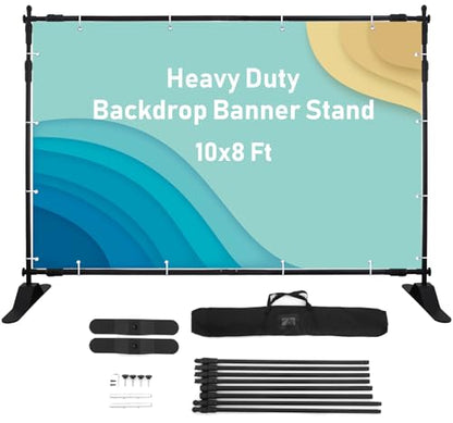 Step and Repeat Backdrop Stand 10 x 8 FT – Adjustable Photo Booth Banner Stand with Carrying Bag, Heavy Duty Background Stand for Parties, Weddings, Trade Shows & Photography (10 Ft)