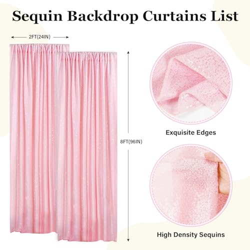PartyDelight Pink Sequin Backdrop Curtains 2x8ft 2 Panels - color: Pink, size: 24"W x 96"L (Pack of 2)