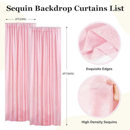 PartyDelight Pink Sequin Backdrop Curtains 2x8ft 2 Panels - color: Pink, size: 24"W x 96"L (Pack of 2)