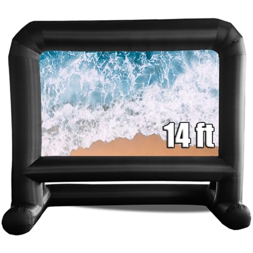 HuaKastro 14 FT Inflatable Projector Screen – One-Piece Design, Easy Setup Blow-Up Movie Screen with Quiet Fan, Ideal for Outdoor & Indoor Movie Nights, Backyard Events, and Parties (Stable Base) - size: 14 FT (Stable Base)