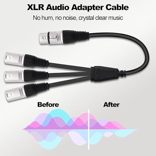 XLR Splitter Audio Y Cable 1 Female to 3 Way Male Adapter 0.6M | XLR Balanced Microphone Audio 1 to 3 Splitter Cord,for Mixer Amplifier Camera - style: 1 female to 3 male