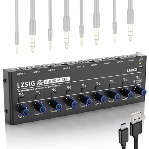 LZSIG Mini Audio Mixer, Ultra Low-Noise, 8-Channel, 8 IN 1 OUT