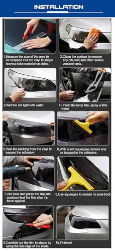 KOMAS 12” X 48” Tint Vinyl Film Sticker Sheet Roll for Car Headlight, Tail Lights, Fog Lights with Squeegee + Cutter (Glossy Orange) - color: Glossy Orange