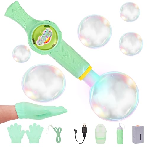 Smoke Bubble Machine, Elastic Bubble Fog Wand, Rechargeable Fog Bubble Machine with Lights & Sound, for Parties Outdoor Interactive Fun (Green) - color: Green