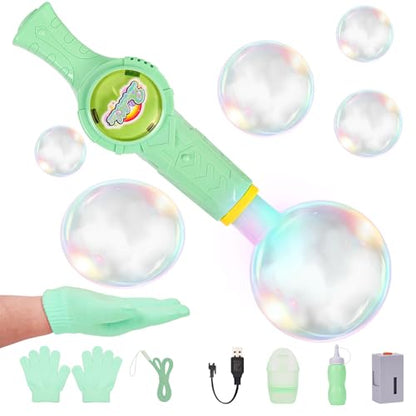 Smoke Bubble Machine, Elastic Bubble Fog Wand, Rechargeable Fog Bubble Machine with Lights & Sound, for Parties Outdoor Interactive Fun (Green) - color: Green
