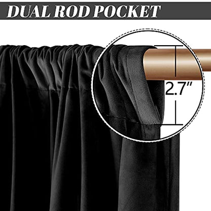 nanbowang Black Velvet Curtains - 42 Inches Width 63 Inches Long Soft Curtain Rod Pocket Thermal Insulated Window Treatment for Bedroom 2 Panels - color: Black, size: 42"W x 63"L (Pack of 2)