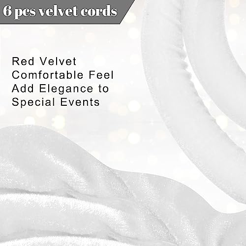 Fumete 6 Pieces Velvet Stanchion Rope Bulk 6.5 Feet Crowd Control Barriers Safety Velvet Rope with Polished Gold Hooks for Party Openings, Not Include Stanchion Post(White) - color: White