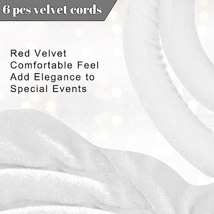 Fumete 6 Pieces Velvet Stanchion Rope Bulk 6.5 Feet Crowd Control Barriers Safety Velvet Rope with Polished Gold Hooks for Party Openings, Not Include Stanchion Post(White) - color: White