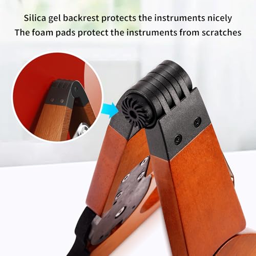 GUITTO Wooden Guitar Stand - Collapsible Electric Bass Guitar Floor Stand Foldable for Acoustic, Banjo,Ukulele - GGS-13 - color: Brown