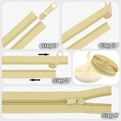 DOITEM Zipper by the Yard 10 Yards Bulk Zipper - (#5) Zippers, Nylon Coil Zippers with 20PCS Sliders for DIY Sewing Bags(Beige and Cream) - color: Beige and Cream