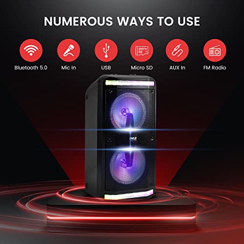 Pyle Portable Bluetooth PA Speaker System-600W Rechargeable Indoor/Outdoor Bluetooth Speaker Portable PA System w/Recorder, Microphone in, Party Lights, AUX, Radio, Remote - Pyle PPHP288B