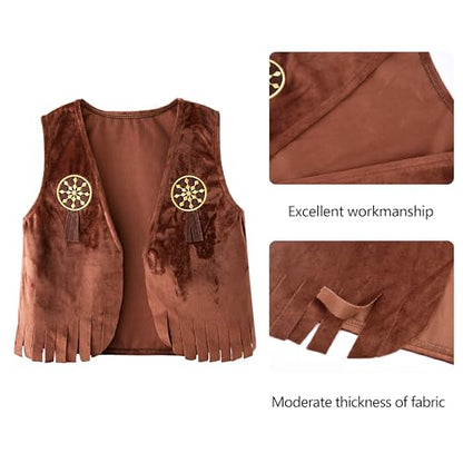 Kids Cowboy Costume - Western Dress Up Outfit for Boys Girls 3-10Y | 4pc costume & accessories set with cowboy vest, bandana, badge & bolo tie, for Halloween, career day & birthday pretend play - size: 6-7T Height 45.28" - 49.21"