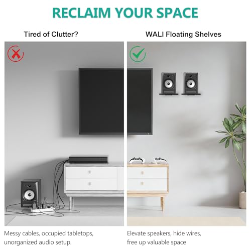 WALI Surround Sound Speaker Wall Mount, 1 Pair Heavy Duty Floating Shelf - color: Black, size: 7.87" x 7.87"