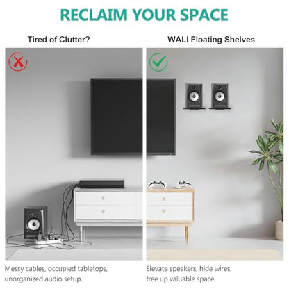 WALI Surround Sound Speaker Wall Mount, 1 Pair Heavy Duty Floating Shelf - color: Black, size: 7.87" x 7.87"