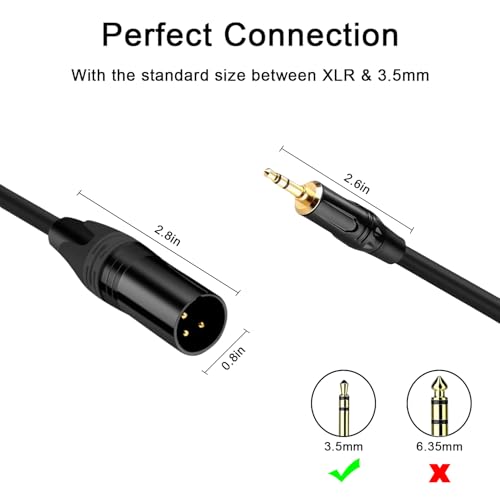 3.5mm to XLR Cable, 1.5 FT XLR to 3.5mm Unbalanced 1/8 inch Mini Jack Stereo to XLR Male Cord Adapter Mono Audio Cord for Cell Phone, La ptop, Speaker, Mixer - size: 1.5 FT