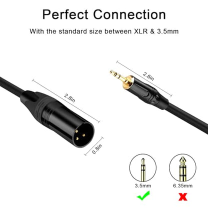 3.5mm to XLR Cable, 1.5 FT XLR to 3.5mm Unbalanced 1/8 inch Mini Jack Stereo to XLR Male Cord Adapter Mono Audio Cord for Cell Phone, La ptop, Speaker, Mixer - size: 1.5 FT