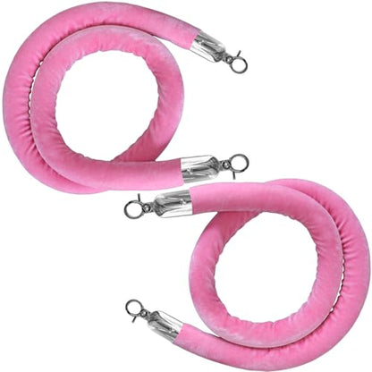 2PCS Pink Velvet Stanchion Rope 5 Ft Crowd Control Ropes Barrier with Silver Hooks for Party - color: Pink&Silver, size: 2PCS