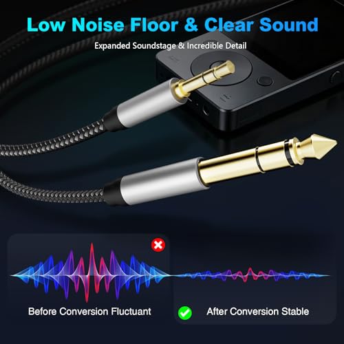 3.5 mm to 6.35 mm Audio Cable 20Ft, Gold-Plated Terminal Silver Color Zinc Alloy Housing 3.5mm 1/8" Male TRS to 6.35mm 1/4" Male TRS Nylon Braided Stereo Audio Cable for Cellphone,Amplifiers(20Ft/6M) - size: 20 ft
