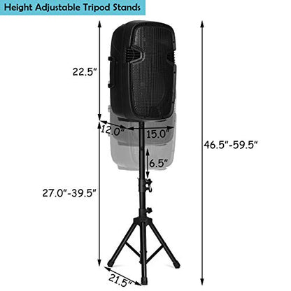 GOFLAME 2000W 2-Way Powered Speakers, 12" Portable Dual Speakers PA System with TWS Bluetooth, USB SD Card, AUX MP3 FM Radio, Microphone, 2 Tripod Stands, Remote Control and Cables