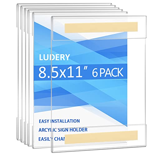 Acrylic Sign Holder 8.5 x 11 Wall Mount, Wall Mount Sign Holders, Clear Acrylic Frame with 3M Tape Adhesive, Plastic Wall Sign Holder for Office, Home, Restaurant-Vertical (6 Pack)