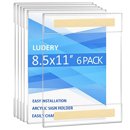 Acrylic Sign Holder 8.5 x 11 Wall Mount, Wall Mount Sign Holders, Clear Acrylic Frame with 3M Tape Adhesive, Plastic Wall Sign Holder for Office, Home, Restaurant-Vertical (6 Pack)