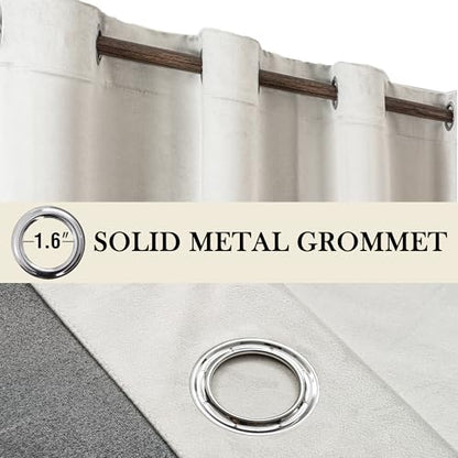 YOFUN Cream Grey Velvet Blackout Curtains 2 Panels Set, 90 inches Long Grommet Top Thermal Insulated Velvet Drapes for Nursery/Bedroom/Studio/Farmhouse, W52 x L90 in - color: Cream Grey, size: 52"W x 90"L (Pack of 2)