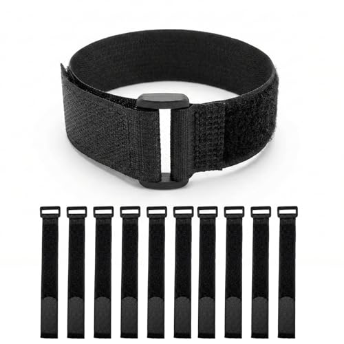 Ysenchan Hook and Loop Straps with Buckle, Reusable Adjustable Cable Management Straps, Heavy Duty Cinch Straps for Cords, Hoses, Bike Gear & Home Organization, 1" x 10", Black, 10 Pack - size: 10 Inch