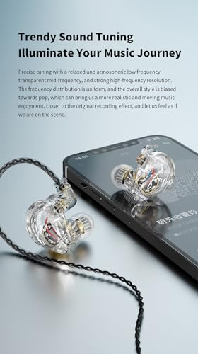 FEDAI TRN CS4 in Ear Monitor Earphone, TRN in-Ear Earbuds with 10mm Dual Magnet Dynamic Driver and New Silicon-Crystal Composite Over Ear Headset with Detachable 2 Pin 0.75MM Cable(with mic,Clear) - size: With mic