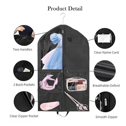 40Inch Garment Bag for Hanging Clothes, Waterproof Dance Costume Bags, Gusseted Hanging Garment Bags for Travel Storage, Kids Garment Bag, Garment Bag for Dance Competitions（Black-2 pack)