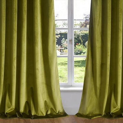 Roslynwood Olive Green Velvet Curtain 84 inch Long - Curtains Block Light Thermal Insulated Rod Pocket Window Drapes Set for Bedroom/Living Room, Olive Green, W52 x L84 inch, 2 Panels - color: Olive Green, size: 52"W x 84"L (Pack of 2)