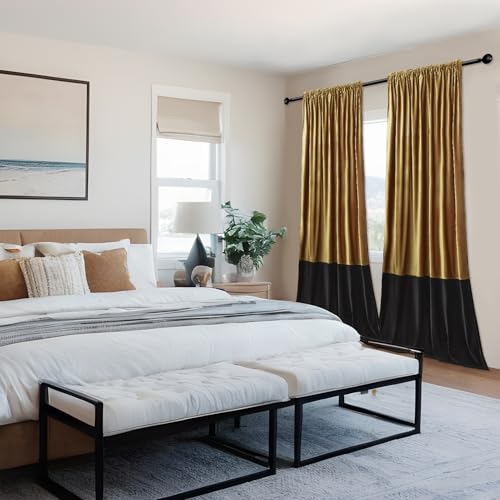 BULBUL Luxury Gold Black Velvet Blackout Curtains 84 inches for Living Room - color: Gold & Black, size: 52"W x 84"L (Pack of 2)