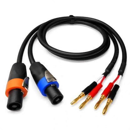 Speakon NL4FX to Banana Plug Speaker Cable 2-Pack, 12AWG 40A Heavy-Duty OFC, Twist-Lock for PA System, Live Sound, Stage, DJ, for QSC, Crown, Yamaha, JBL Amplifier